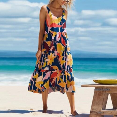 Summer Dress Boho 2021 Vintage Sleeveless Long Maxi Dress Plus Size Female Floral Printed Sundress Casual Loose Dresses Bohemian