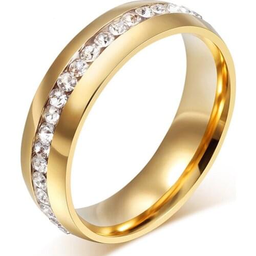 Top Quality Gold Tone New Titanium 316L Stainless Steel CZ Men Women Wedding Solitaire Ring Band Size 6-13