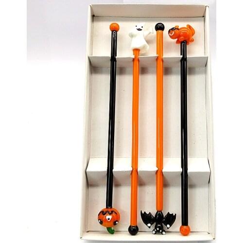 Custom hand made murano glass Halloween animals figurines ornament mixing cocktail Drink stirring rod glass swizzle stick set