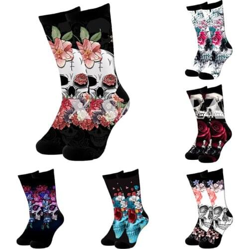 Skull Dance With Girl Rose 3D Fashion Long High Socks Cycling Casual Novelty Men Women Cotton Funny Colorful Leg Calf Cotton-7