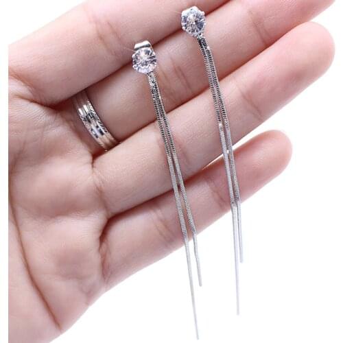 2021 New Long Crystal Tassel Gold Color Dangle Earrings for Women Wedding Drop Earing Fashion Jewelry Gifts