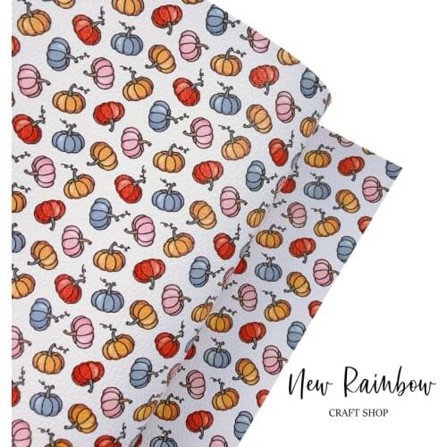 New Rainbow 30x138cm/Roll Yellow Cute Pumpkins Custom Print Faux Leatherette For DIY Hairbows, Snap Clips, Accessories, Crafts