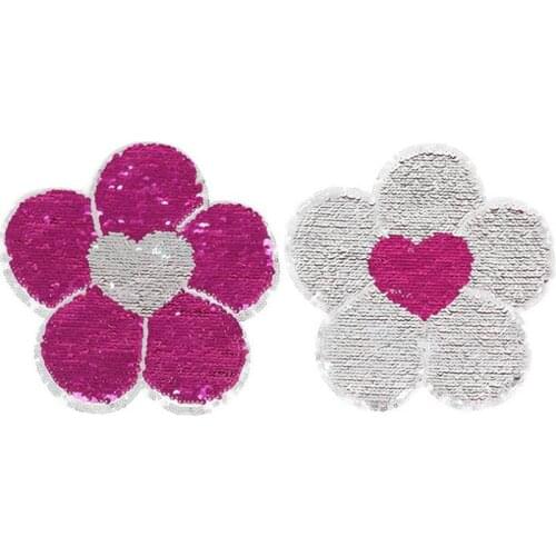 Patch deal with it clothes t shirt women stickers Reversible change color sequins 17cm heart flower patches for clothing