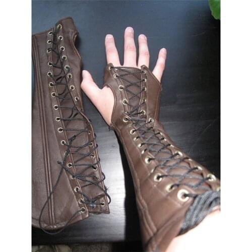 Medieval Armor Gloves Wide Cuffs Bracers Men Steampunk Warrior Gauntlet Renaissance Knights Templar Leather Lace-up
