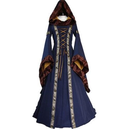 Maxi Ruffled Dresses Womens Vintage Celtic Medieval Floor Length Renaissance Gothic Cosplay Dress Ladies Elegant Midi Dress