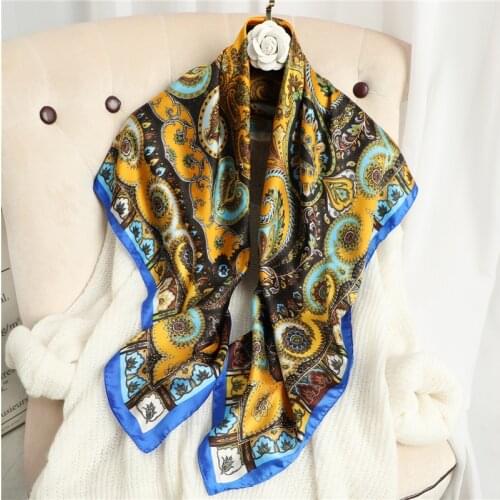 Women 90cm*90cm Silk Square Scarf Fashion Paisely Print Headscarf Shawl Wrap Bandana Ladies Hairband Muffle Accessories Hijab