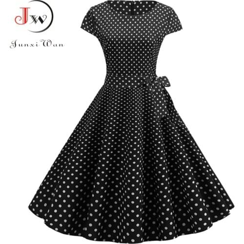 Retro Black Polka Dot Summer Women 2019 Vestidos Robe Femme Vintage Pin Up 50s 60s Rockabilly Party Dress Plus Size
