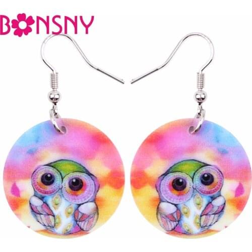 Bonsny Adorable Owl Pattern Bohemian Drop Hoop Dangle Long Earrings For Women Fashion Jewelry 2017 New Spring Summer Accessories