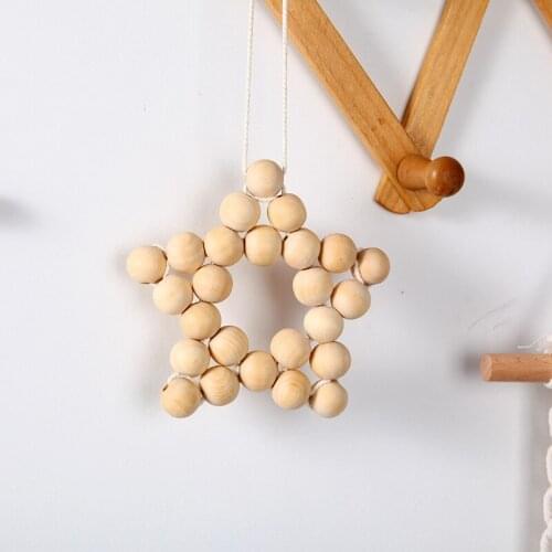 Nordic Five-pointed Star Wooden Beads Wall Hanging Ornament Childrens Room Decor