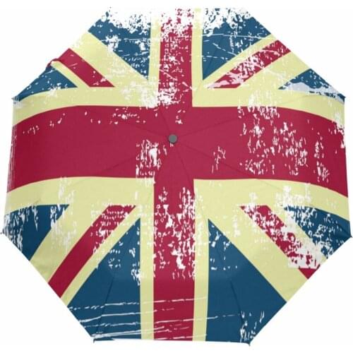 Three Folding Women Sun Protection Parasol Black Coating UK Flag Printing Sunny and Rainy Umbrella Automatic for Girl Rain Tools