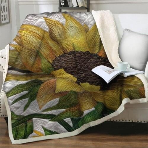Big full sunflower Beauty And The Beast Warm Winter Sherpa Fleece Throw Blanket Cover soft Bedspread For Children Adult Bed Sofa