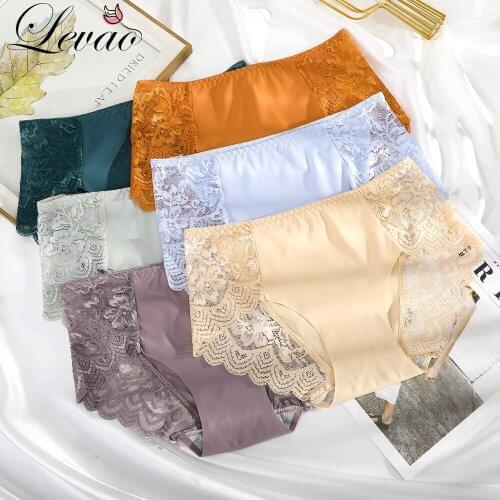 LEVAO Women Briefs Mid-Waist Lace Sexy Ladies Brifes Seamless Breathable And Comfortable Cotton CrotchTriangle Female Panties
