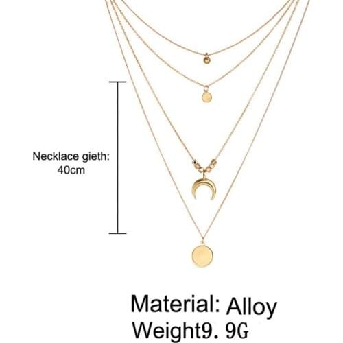 Vintage Multi Layer Pendant Necklace Women Gold Color Beads Moon Star Horn Crescent Choker Necklaces Jewelry