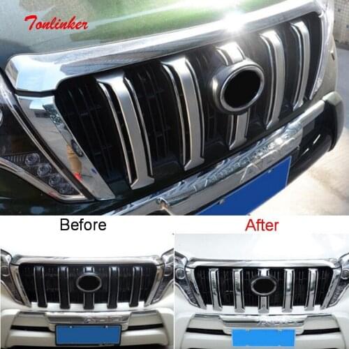 Tonlinker Exterior Front Racing grills Cover case Stickers for Toyota Prado 2010-16 Car styling 6 PCS ABS Chrome Cover stickers