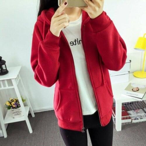 Women Hooded Fleece Sweatshirt Autumn Winter Long Sleeve Hoodies Loose Casual Zipper Pockets Solid Jacket Coat Female Sweatshirt