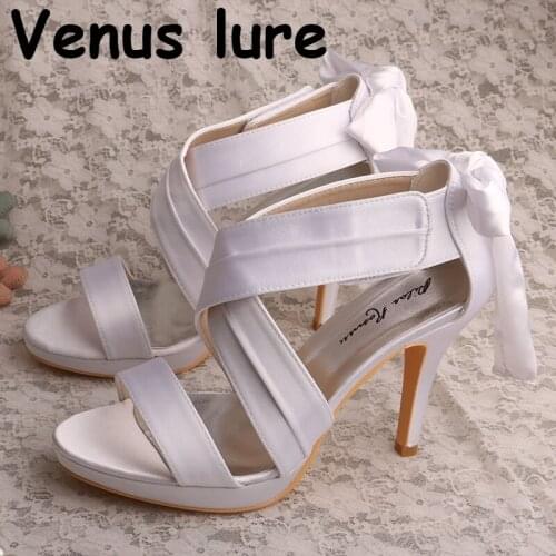 22 Colors Bride Shoes Woman High Heel Sandal White Satin with Bowtie