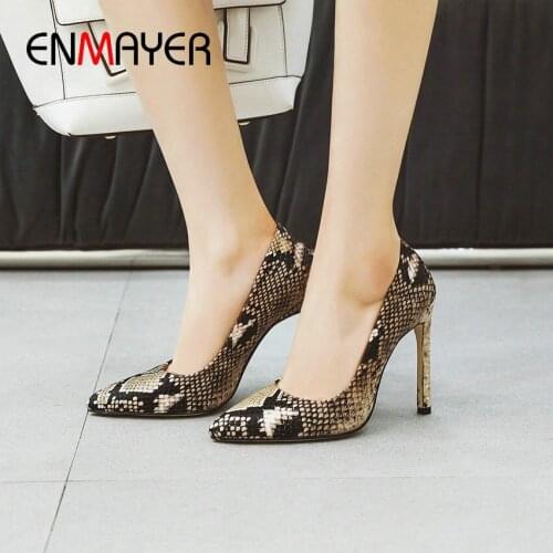 ENMAYER 2020 Slip-On Pointed Toe High Heel Sexy Serpentine Shoes Woman Wedding Shoes Wedding Thin Heels Shallow Women Shoes