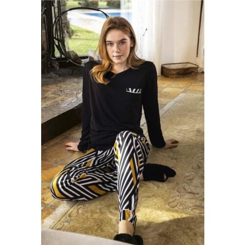 Women Poplin Six Pattern Top Solid Pajama set twinset long sleeve summer pajamas set casual comfortable sleeping bed