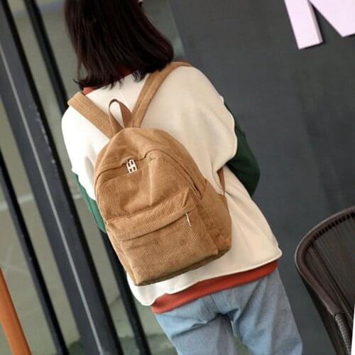 Women Backpack Preppy Style School Bags Soft Fabric Travel Backpack Corduroy Bookbag for Teenage Girls Striped Small Backpack