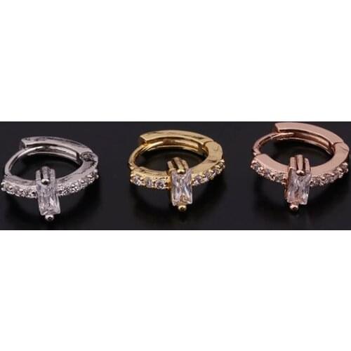 1 PCS Micro Pave CZ Geometric Circle Hoop Ear Bone Cuff Earring for Women Men Simple 8 mm Closed Round Copper Ear Clip Jewelry