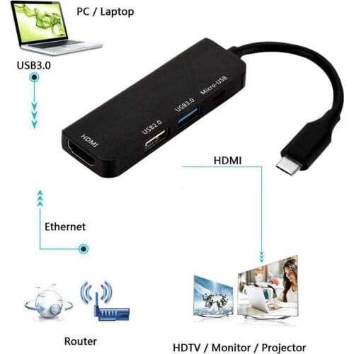 1080P Type-C HUB to USB2.0/USB3.0/HDMI/Micro Adapter Connector Dock for PC Phone
