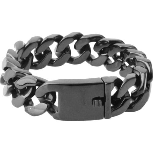 20mm Top Design Strong 316L Stainless Steel Black Cut Cuban Curb Chain Mens Bracelet Bangle Jewelry 9" Trendy Buckle Xmas Gift