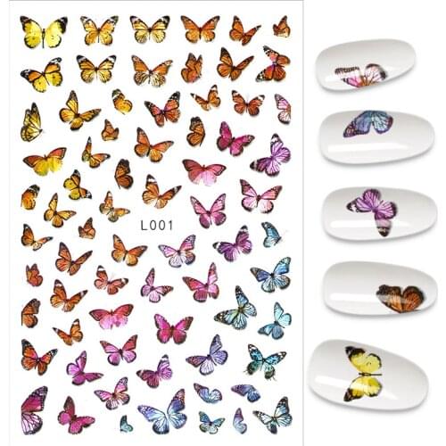 3D Holographic Butterfly Manicure Designs Nail Stickers Multicolor Gradient Foil Nail Art Decoration Stickers for Nails L001