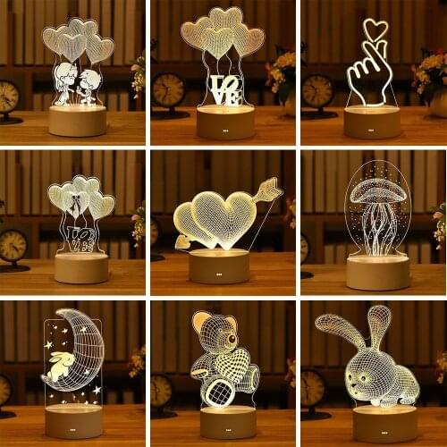 3D Night Lamp Desktop Night Light Boys and Girls Holiday Valentines Day Gift Wedding Decorative Bedroom Bedside Table Lamp