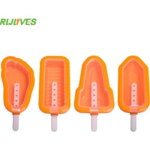 4Pcs/Set House Foot Shape Silicone Ice Cream Mold Spiral Molds Ice Tray Cube Tools Frozen Ice Lolly Maker Holder