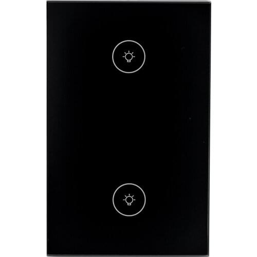 US Standard Smart Wall Light Switch, 2 Gang 1 Way Wifi APP 2.4Ghz Remote Control Wall Touch Switch,Tempered Glass Touch Screen