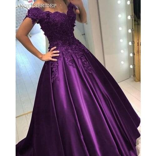 Off-Shoulder Satin Ball Gown Quinceanera Dresses Beaded Sequins Appliques Sweet 16 Dresses Vestidos De Quinceañera Party Gowns