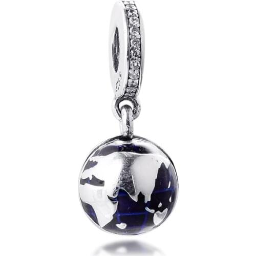 Fits Pandora Bracelet 925 Sterling Silver Our Blue Planet Dangle Charms Clear CZ Beads DIY Jewelry Making Berloque