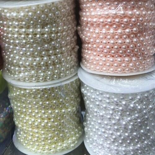 25Meters/lot 6mm Flat Back Plastic ABS Imitation Pearl Half Beads Chain Wedding Gift Packing DIY Jewelry Making Materials
