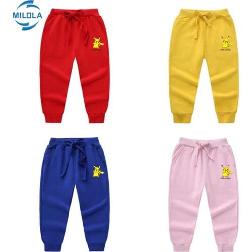 Pikachu Cotton Pants For 2-10 Years Old Solid Boys Girls Casual Sport Pants Jogging Enfant Garcon Kids Children Trousers