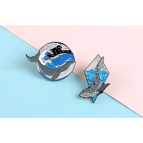 Cartoon Ocean Animal Whale Shark Dolphin Play Enamel Brooch Alloy Badge Pin Cowboy Clothes Bag Pin Accessories Woman Jewelry