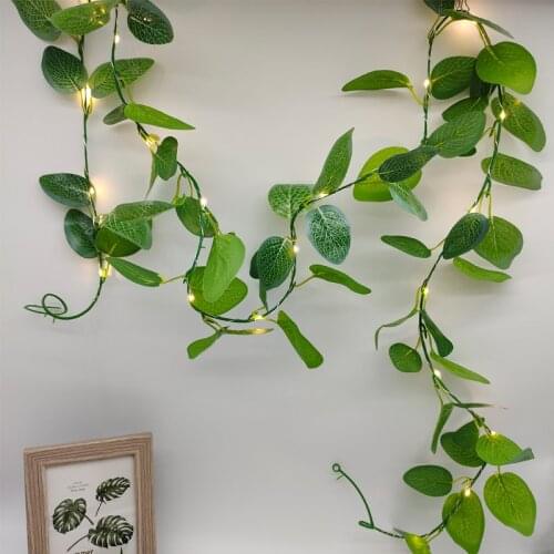 2M 20LEDs Artificial Ivy Garland Fake Leaf Plants Vine Fairy String Lights Battery Operation Holiday Wedding Xmas Decoration