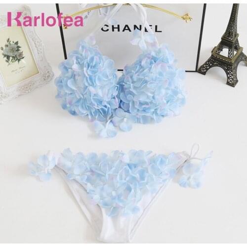 Karlofea Two Piece Brazilian Biquini Suit Summer Flowers Sweet Solid Beachwear Beach Outfit Suit 2 Piece Sets Beach Pants Shorts