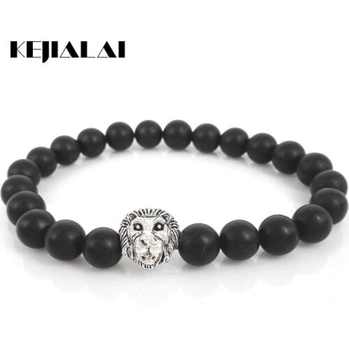 KEJIALAI 2018 Instagram Hot Mens Bracelet 8mm Black Matte Stone Beads With Lion Head Bracelets Pulseras Gift BS-004