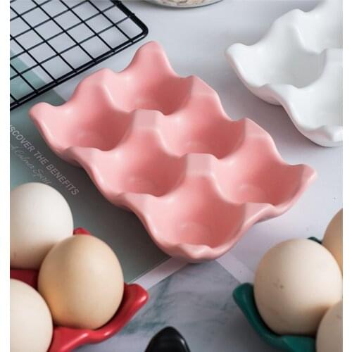 6-cell Ceramic Egg Box Refrigerator Fresh-keeping Egg Box Tray Anti-collision Kitchen Storage Tools Simple Kitchen Supplies