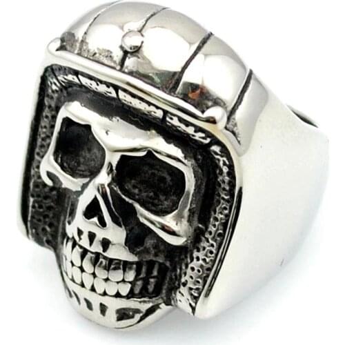 CHIMDOU Retro Sporty Stainless Steel Skull Ring Mens Football Hats Punk Fashion Jewelry Charm Rings Party,AR393