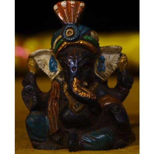 3"Tibet Temple Collection Old Bronze Tracing Elephant Trunk God of Wealth Sitting Buddha elephant Town House Exorcism
