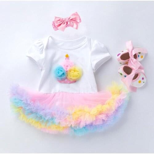 Baby Girls 3pcs Sets Cotton Rromper White Ruffle TUTU Dress Baby Clothing Vestidos Glittle One infant Girl PrincesBirthday Dress