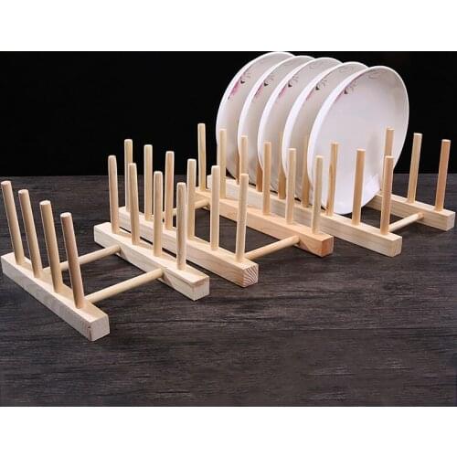 Kitchen Dish Drain Rack Dinnerware Storage Organizer Tray Plate Drying Shelf Wooden Book Cups Display Stand Drainer Holder