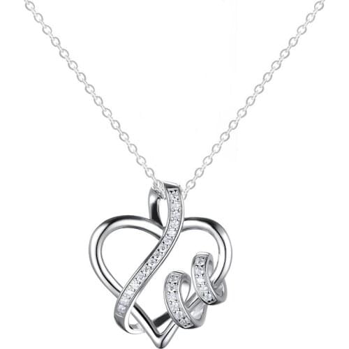 Creative Design Heart Charm Women Chain Necklace Trendy Heart Pendants 925 Silver Mujer Zircona Love Gift Women Silver Necklace
