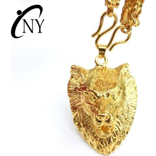Fashion Gold Color Pendant for Mens Wedding Anniversary Jewelry Gifts Fashion Wolf Head Design Necklace No Chain for Male