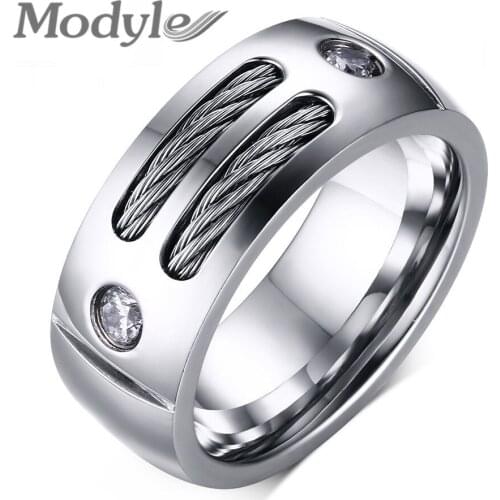 Modyle New Men Ring Stainless Steel Punk Rock Ring With Wire Cubic Zirconia Party Jewelry