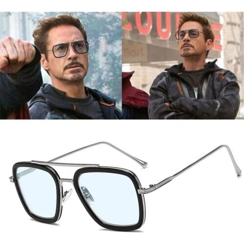 Male Tony Stark Sunglasses Square Alloy Men Fashion Eyewear Square Sun Glasses Okulary Oculos Zonnebril Heren