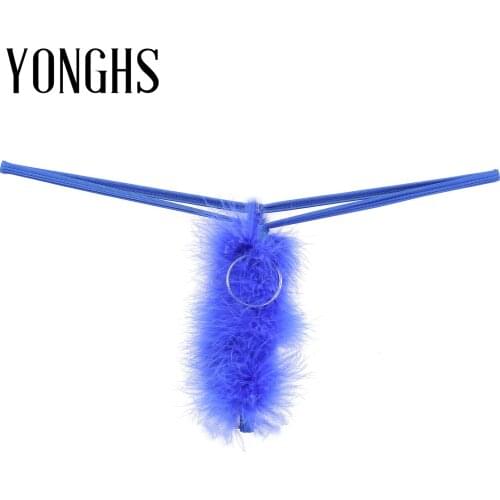 Mens Erotic Lingerie Briefs Low Rise Elastic Waistband Underpant Underwear Feather Metal Ring Crotchless G-string T-back Thongs