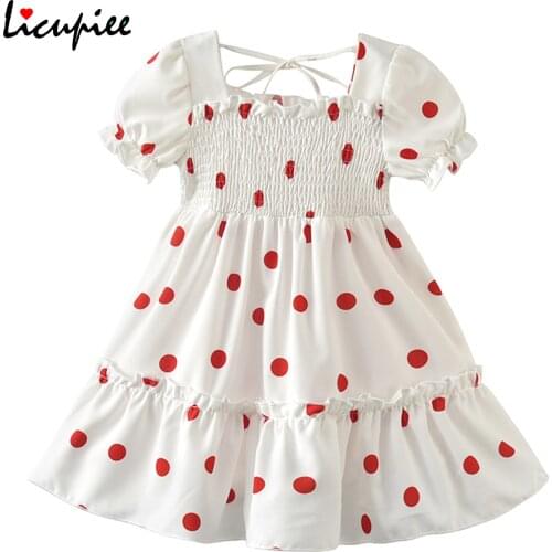 2-7 Years Casual Dresses Kids Girls Fashion Short Sleeve Polka Dot Dress Stylish Dress Children Baby Girls
