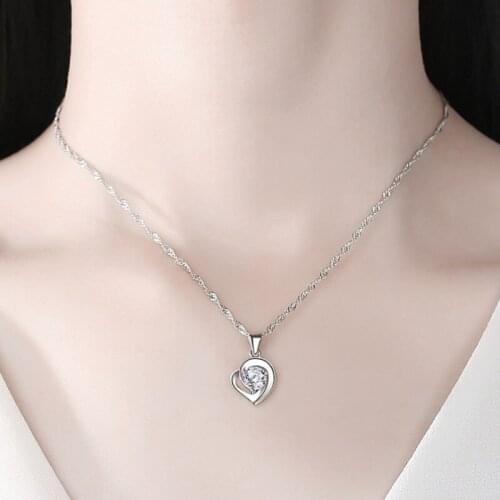 VENTFILLE 925 Sterling Silver New Woman Fashion Jewelry High Quality Crystal Zircon Heart Shaped Hollow Pendant Necklace